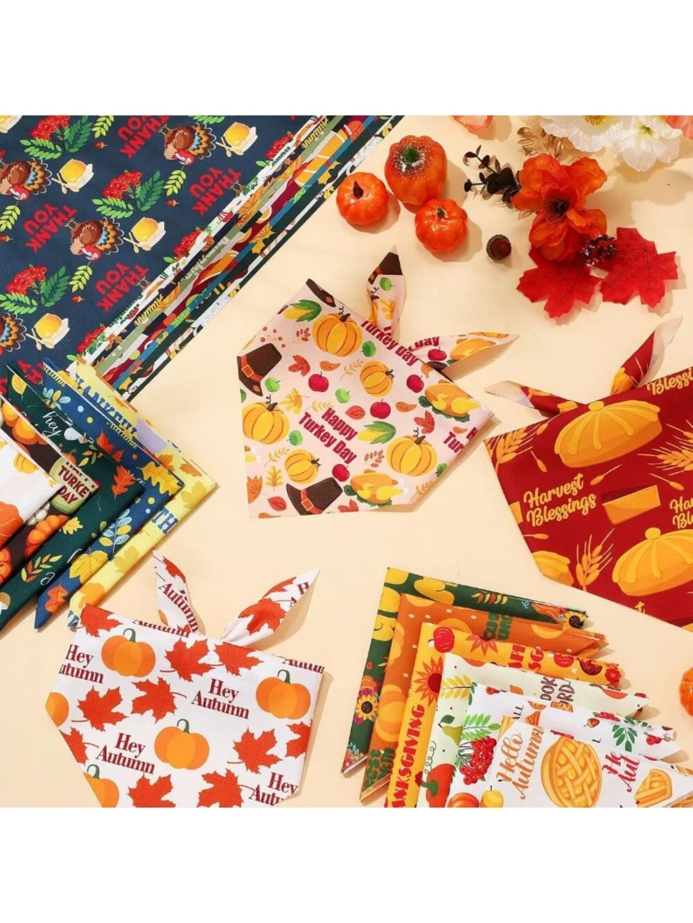 100 Pcs Fall Dog Bandanas - Adjustable Washable Triangle Scarves for Pets